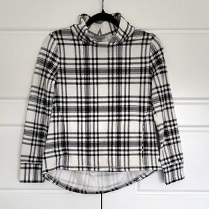 SOLD TALBOTS Size Small Black & White Plaid Mock Turtleneck Long Sleeve Top